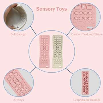 2Pack Silicone Baby Teething Toys, Soft Chew Toys with TV Remote Control Shape, Teether Early Educational Sensory Toy for Babies 3-12 Months Boys or Girls(White+Pink)