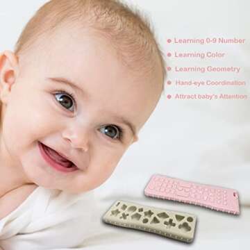 2Pack Silicone Baby Teething Toys, Soft Chew Toys with TV Remote Control Shape, Teether Early Educational Sensory Toy for Babies 3-12 Months Boys or Girls(White+Pink)