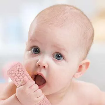 2Pack Silicone Baby Teething Toys, Soft Chew Toys with TV Remote Control Shape, Teether Early Educational Sensory Toy for Babies 3-12 Months Boys or Girls(White+Pink)