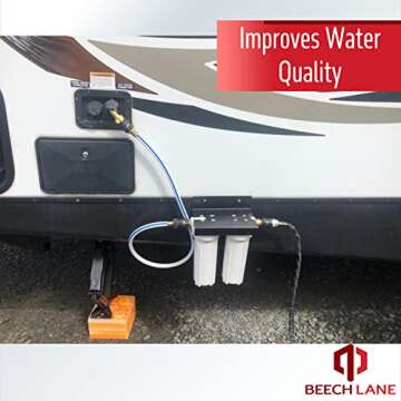 Beech Lane External RV Dual Water Filter System, Leak-Free Brass Fittings, Mounting Bracket and Two Filters Included, Sturdy Construction is Built to Last