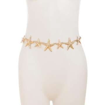 Simple Star Pendant Waist Chain Belt Bikini Starfish Waist Chains Jewelry Sexy Belly Body Chain Dress Outfit Metal Waist Belt Summer Beach Waist Body Jewelry for Women (Gold)