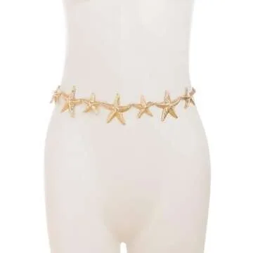 Simple Star Pendant Waist Chain Belt Bikini Starfish Waist Chains Jewelry Sexy Belly Body Chain Dress Outfit Metal Waist Belt Summer Beach Waist Body Jewelry for Women (Gold)