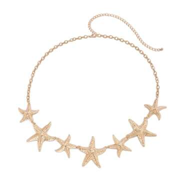 Simple Star Pendant Waist Chain Belt Bikini Starfish Waist Chains Jewelry Sexy Belly Body Chain Dress Outfit Metal Waist Belt Summer Beach Waist Body Jewelry for Women (Gold)