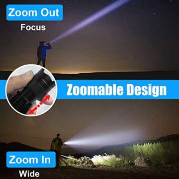HinsGEAR 4 Pack Small Mini Flashlight LED Single Mode Light 1 Mode Flashlight Aluminum Zoomable Focus Water Resistant Handheld Flash Light for Camping, Outdoor, Home Use, Gift