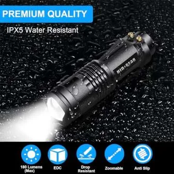 HinsGEAR 4 Pack Small Mini Flashlight LED Single Mode Light 1 Mode Flashlight Aluminum Zoomable Focus Water Resistant Handheld Flash Light for Camping, Outdoor, Home Use, Gift
