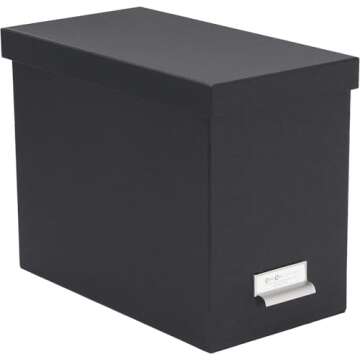 Bigso John Fiberboard Label Frame Desktop File Storage Box - Document Organizer for Important Paperwork - Durable Hanging File Box with a Lid & Metal Label Window - 7.4 in x 13 in x 10.4 in - Blue