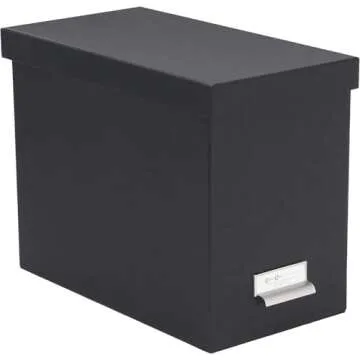 Bigso John Fiberboard Label Frame Desktop File Storage Box - Document Organizer for Important Paperwork - Durable Hanging File Box with a Lid & Metal Label Window - 7.4 in x 13 in x 10.4 in - Blue