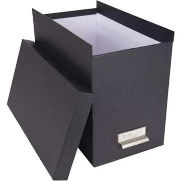 Bigso John Fiberboard Label Frame Desktop File Storage Box - Document Organizer for Important Paperwork - Durable Hanging File Box with a Lid & Metal Label Window - 7.4 in x 13 in x 10.4 in - Blue