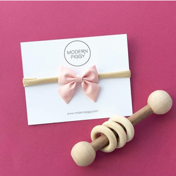 Mini Piggy Bow Headband Soft Cotton Candy Pink