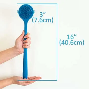 EOT Wellness Bendable Long Handled Silicone Body Brush & Hair Scrubber - Bath Shower Back Brush, Shampoo Hair & Scalp Massager, Back Scrubber for Shower (Blue Sapphire)