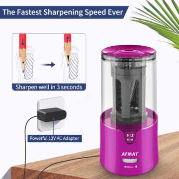 AFMAT Electric Pencil Sharpener for Colored Pencils, Auto Stop, Fast Sharpen in 3s, Large Hole Pencil Sharpener Plug in for 6-12mm No.2/Jumbo Pencils-Purple