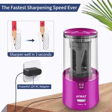 AFMAT Electric Pencil Sharpener for Colored Pencils, Auto Stop, Fast Sharpen in 3s, Large Hole Pencil Sharpener Plug in for 6-12mm No.2/Jumbo Pencils-Purple