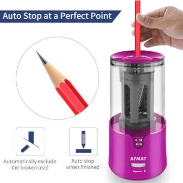 AFMAT Electric Pencil Sharpener for Colored Pencils, Auto Stop, Fast Sharpen in 3s, Large Hole Pencil Sharpener Plug in for 6-12mm No.2/Jumbo Pencils-Purple
