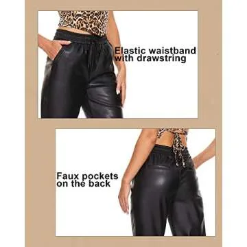 Tagoo Faux Leather Pants for Women High Waisted Pleather Joggers Straight Leg Trousers with Pockets Black