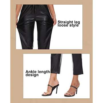 Tagoo Faux Leather Pants for Women High Waisted Pleather Joggers Straight Leg Trousers with Pockets Black