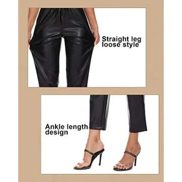 Tagoo Faux Leather Pants for Women High Waisted Pleather Joggers Straight Leg Trousers with Pockets Black