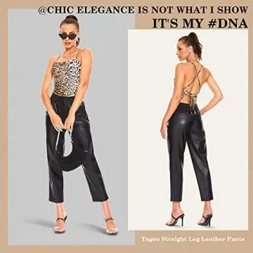 Tagoo Faux Leather Pants for Women High Waisted Pleather Joggers Straight Leg Trousers with Pockets Black