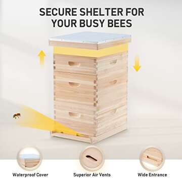 CREWORKS Bee Hive Boxes Starter Kit, Langstroth Beehive for Bee Keeping, 3 Layer Bee House with 10 M...