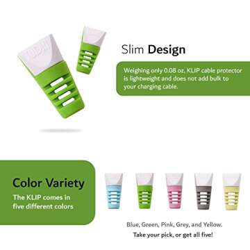 TUDIA [Klip Snap On Charging Cable Cord Saver Protector Compatible with iPhone, iPad, iPod - Green