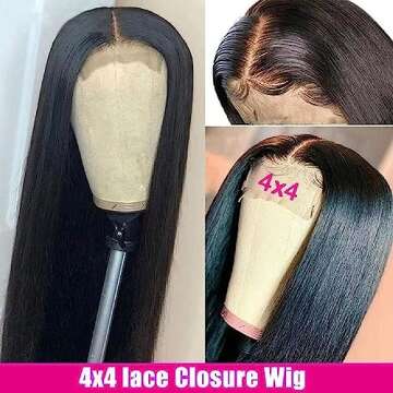 Straight Closure Wig Human Hair 4x4 Lace Front Wig Human Hair Wigs for Black Women Brazilian Hair Glueless Lace Wigs Human Hair Pre Plucked With Baby Hair 20 Inch