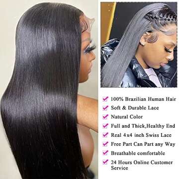 Straight Closure Wig Human Hair 4x4 Lace Front Wig Human Hair Wigs for Black Women Brazilian Hair Glueless Lace Wigs Human Hair Pre Plucked With Baby Hair 20 Inch