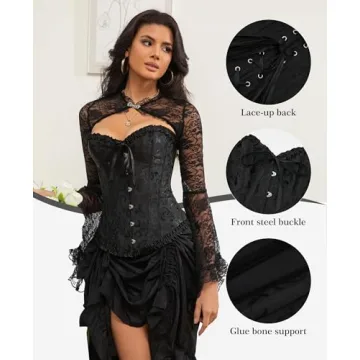 Vrapo Black Corset Top - Overbust Lace Up Shapewear