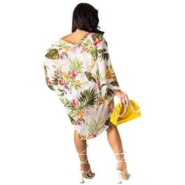 Nhicdns Womens Hawaiian Outfits 3 Piece Swimsuit Summer Beach Cover Ups Floral Kimono Cardigans Swimwear Open Front + Crop Tops + Shorts Set White S