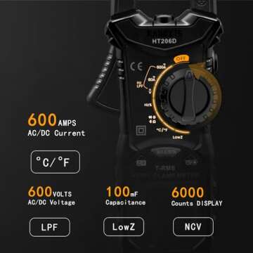 KAIWEETS HT206D Digital Clamp Meter T-RMS 6000 Counts, Multimeter Voltage Tester Auto-ranging, Measu...