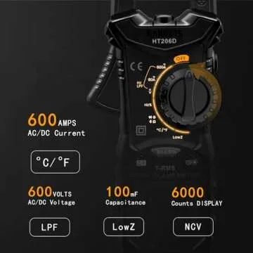 KAIWEETS HT206D Digital Clamp Meter T-RMS 6000 Counts, Multimeter Voltage Tester Auto-ranging, Measu...