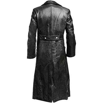 Mens Vintage Black Leather Trench Coat German Classic WW2 Officer Military Uniform Coat Long Motorcycle Jacket