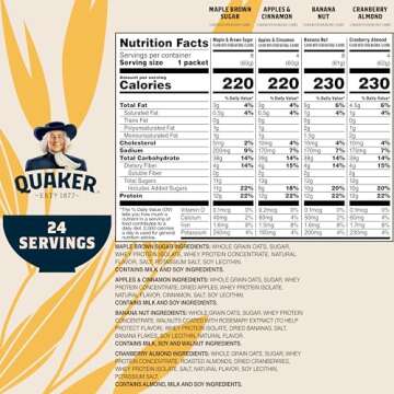 Quaker Instant Oatmeal, Protein 4 Flavor Variety Pack, 7g+ Protein, Individual Packets, 24 Count
