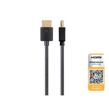Monoprice High Speed HDMI Cable - Certified Premium, 4K@60Hz, HDR, 18Gbps, 36AWG, YUV, 4:4:4, 6 Feet, Black - Ultra Slim Series