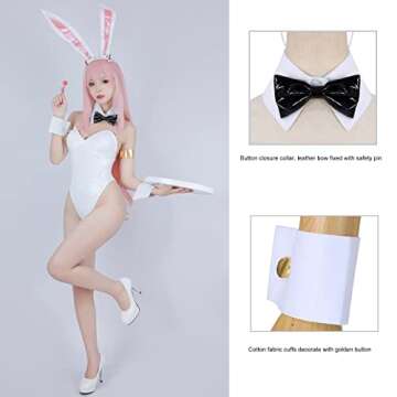 CR ROLECOS Zero Two Bunny Costume Women One Piece Bodysuit Bunny Girl Cosplay Costume White XL