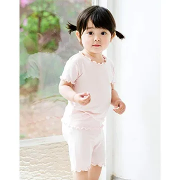 VAENAIT BABY Infant Kids Toddler Short Sleeve Sleepwear Pajamas 2pcs Set Shirring Pink L