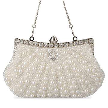 BAGLAMOR Clutch Purses Pearl Beaded Evening Clutch Rhinestone Fashion Purse with Chain for Women Wed...