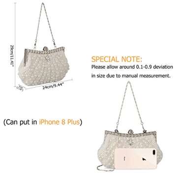 BAGLAMOR Clutch Purses Pearl Beaded Evening Clutch Rhinestone Fashion Purse with Chain for Women Wedding Evening Casual