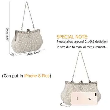 BAGLAMOR Clutch Purses Pearl Beaded Evening Clutch Rhinestone Fashion Purse with Chain for Women Wedding Evening Casual