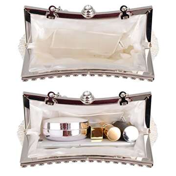 BAGLAMOR Clutch Purses Pearl Beaded Evening Clutch Rhinestone Fashion Purse with Chain for Women Wedding Evening Casual