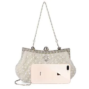 BAGLAMOR Clutch Purses Pearl Beaded Evening Clutch Rhinestone Fashion Purse with Chain for Women Wedding Evening Casual