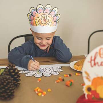 Tiny Expressions Color Your Own Turkey Crowns | Thanksgiving Coloring Headbands | 12 Count | Kids Th...