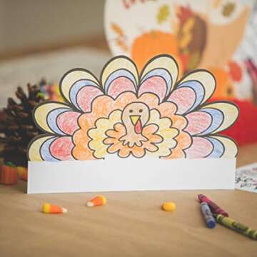 Tiny Expressions Color Your Own Turkey Crowns | Thanksgiving Coloring Headbands | 12 Count | Kids Thankful School and Holiday Craft Activity