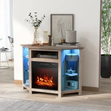 COSTWAY Electric Fireplace Corner TV Stand with LED Lights