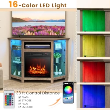 COSTWAY Electric Fireplace Corner TV Stand with LED Lights