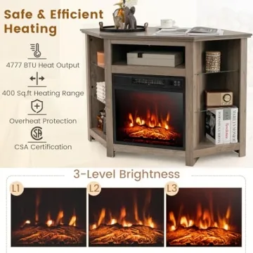 COSTWAY Electric Fireplace Corner TV Stand with LED Lights