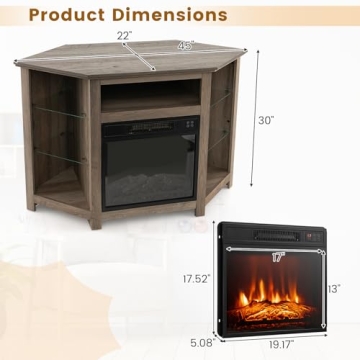 COSTWAY Electric Fireplace Corner TV Stand with LED Lights