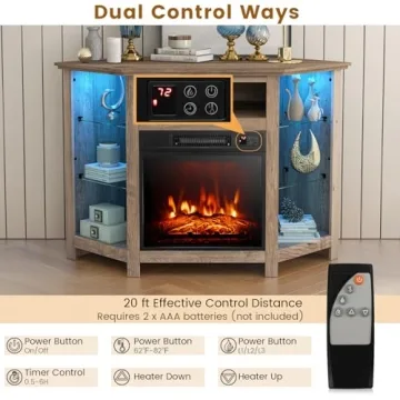 COSTWAY Electric Fireplace Corner TV Stand with LED Lights