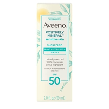 Aveeno Positively Mineral Sensitive Skin Daily Sunscreen Lotion for Face, Broad Spectrum SPF 50 with...