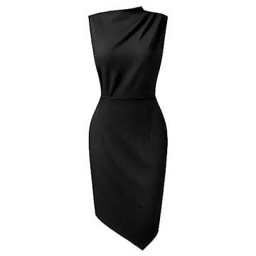 AISIZE Women's Retro Sleeveless High Neck Business Bodycon Pencil Dress Black