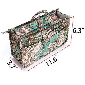 BTSKY New Printing Handbag Organizers Inside Purse Insert-High Capacity 13 Pockets Bag Tote Organizer with Handle Peacock Flower
