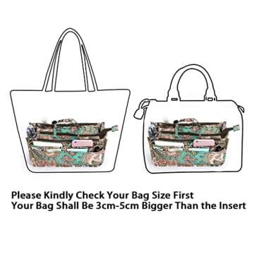 BTSKY New Printing Handbag Organizers Inside Purse Insert-High Capacity 13 Pockets Bag Tote Organizer with Handle Peacock Flower